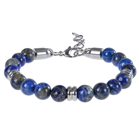 Natural Stone Beaded Bracelet With Stainless Steel Lobster Clasp Adjustable Extension Chain Fashion Unisex Jewelry
