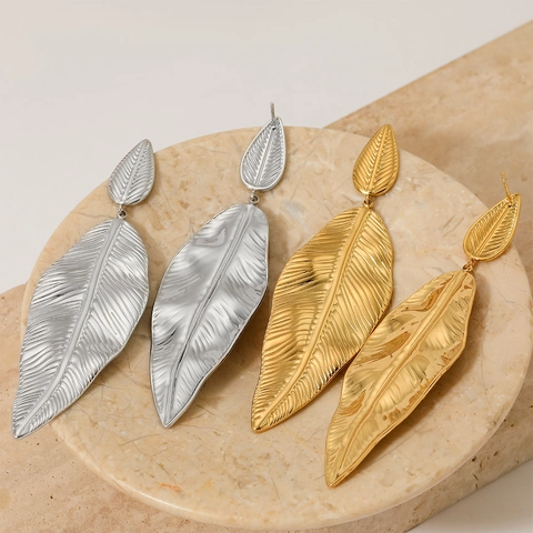 Minimalistische Blatt Hänger Ohrringe Edelstahl Vakuumbeschichtet Kreative Feder Schmuck Für Frauen Mode Stilvoll