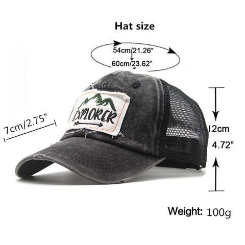 Cappello Trucker Distressed Cotone Mesh Patch Explorer Ricamato Retro Outdoor Parasole Baseball Per Uomo Donna