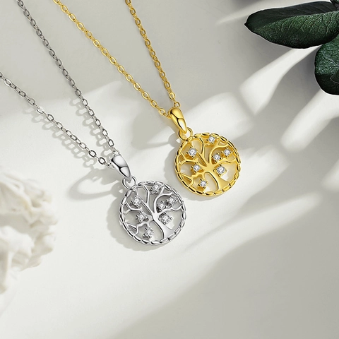 Collana Con Ciondolo Albero Della Vita 925 Argento Sterling Cavo Rotondo Gioielli Con Zirconia Elegante Per Donne