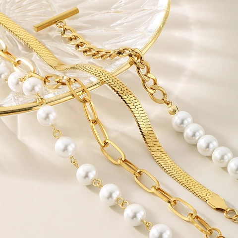 Bracciale A Catena Serpente In Acciaio Inossidabile Con Perla Artificial Di Conchiglia E Pendente A Moneta Gioielli Sovrapponibili Per Donna