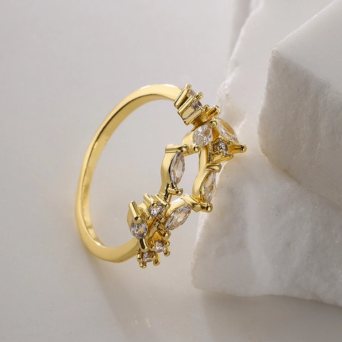 Anillo Abierto Ajustable Para Mujer Cobre Bañado En Oro De 18 Quilates Circonita Cúbica Geométrica Joyería De Moda Minimalista