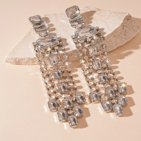 Orecchini Pendenti Con Nappe Di Strass Grandi Gioielli Da Sposa Di Lusso Per Donna Con Perno In Argento