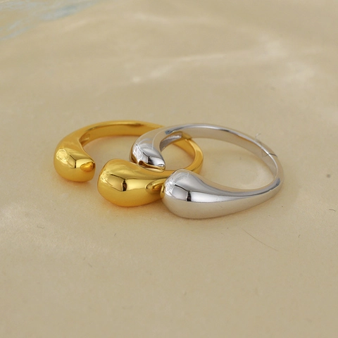 Minimalistische 925 Sterling Zilver Traanvorm Open Ring Voor Dames 18K Verguld Geometrische Verstelbare Ring Sieraden
