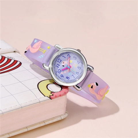 Cute Flamingo Pattern Kids Watch Colorful Silicone Strap For Boys Girls Students Cartoon Quartz Wristwatch Gift