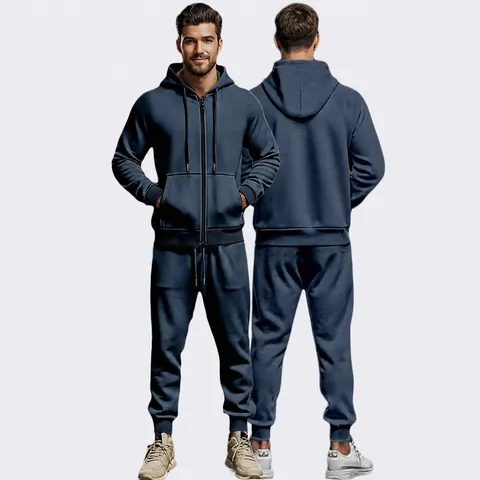 Heren Fleece Trainingspak Hoodie En Sweatpants Lange Mouwen Rits Verdikt Casual Sportief Sport