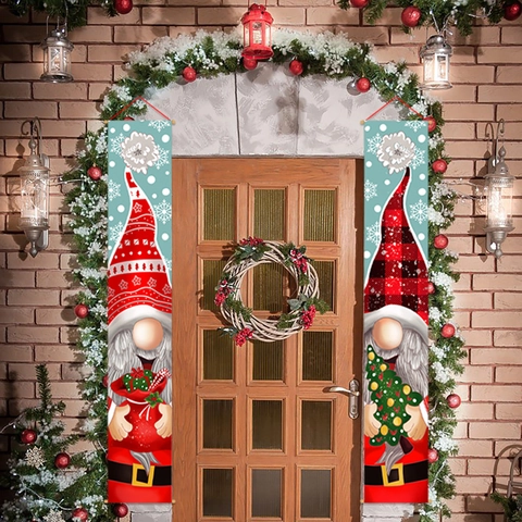 Weihnachts Türbanner Oxford Stoff Gnom Muster Hängende Fahne Outdoor Veranda Eingang Wand Dekoration Nordic Cartoon Festlich