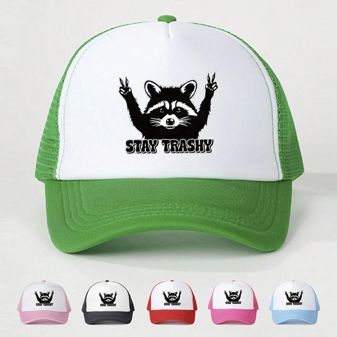 Waschbär Stay Trashy Druck Trucker Hut Mesh Baseballkappe Verstellbar Atmungsaktiv Sonnenschutz Outdoor Casual Streetwear