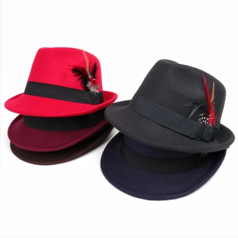 Cappello Fedora Classico Per Uomo E Donna Feltro Di Poliestere Cappello Jazz Con Piuma Colorata E Nastro In Grosgrain