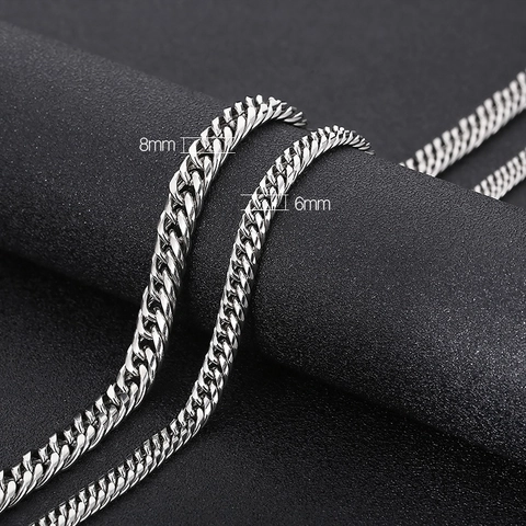 Stainless Steel Curb Chain Necklace Miami Cuban Link Polished Silver Color Fashion Jewelry For Men Women Trendy