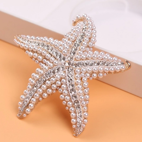 Broche De Estrella De Mar Vintage Para Mujer Con Diamantes De Imitación De Aleación Y Perlas Artificiales Artificiales Elegante