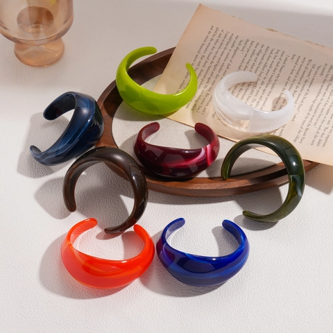 Acryl Armreif Öffnen Geometrisch Rund Breit Dick Harz Armband Tinte Marmormuster Retro Mode Schmuck Für Frauen