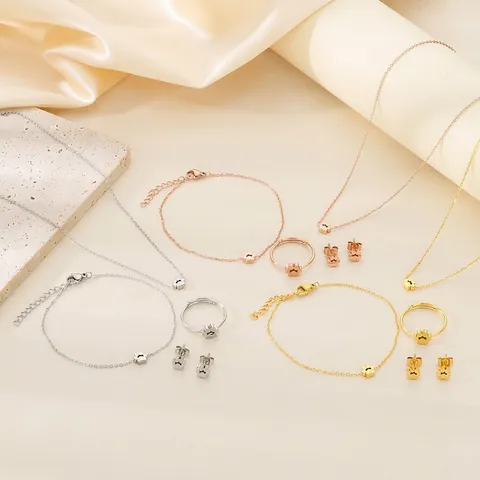 Stainless Steel Necklace Bracelet Earrings Ring Cat Paw Print Pet Theme Cute Fashion Jewelry For Women