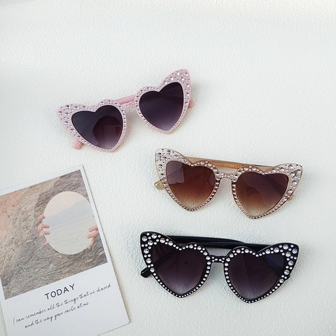 Occhiali Da Sole A Forma Di Cuore Per Bambini Ragazze Strass Protezione UV400 Moda Festa Plastica