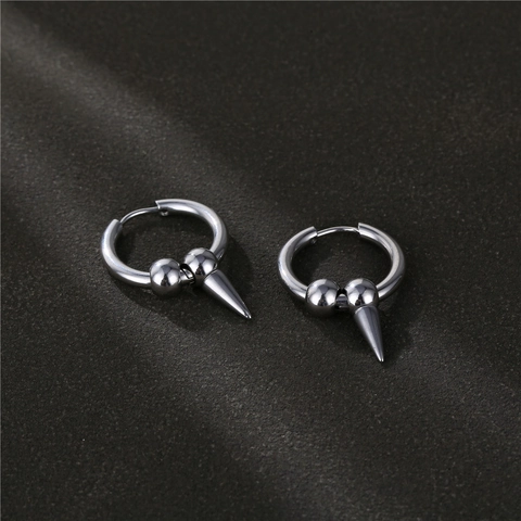 Punk Spike Ring Oorbellen 316L Roestvrij Staal Kegel Hanger Huggie Met Kralen Gothische Hip Hop Sieraden Unisex