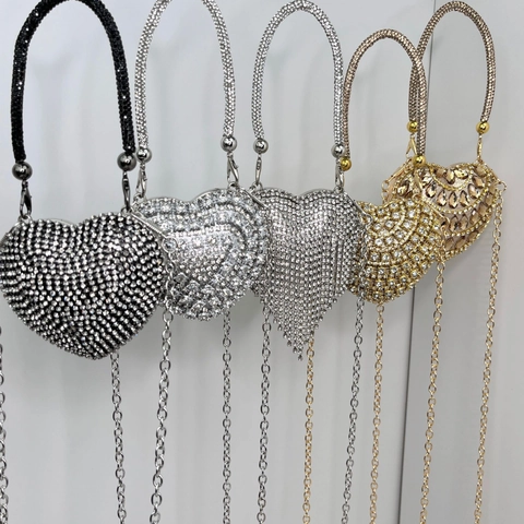 Sac De Soirée Forme Coeur Strass Cristal Métal Pochette Femme Mariage Fête Luxe Chaîne Sac À Main