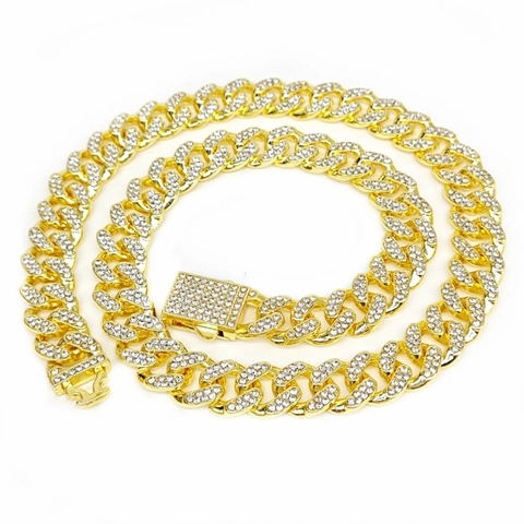 Hip Hop Cuban Link Chain Necklace Alloy Full Rhinestone Iced Out Luxury Fashion Jewelry For Men Women