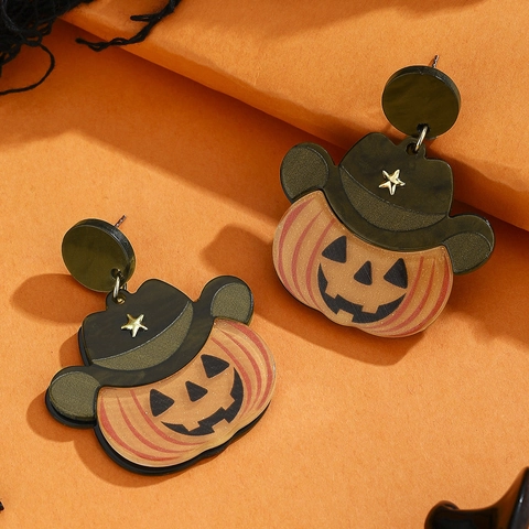 Halloween Kürbis Ohrringe Mit Cowboyhut Weißem Stern Acryl Harz Gruseliger Feiertagsschmuck Edelstahl Ohrstecker