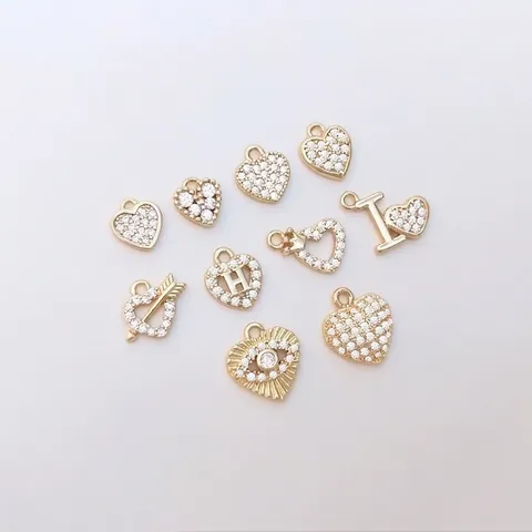 Ciondoli A Cuore In Zircone Micro Pave Rame Placcato Oro 14K Pendente Per Creazione Di Gioielli DIY Accessori Eleganti