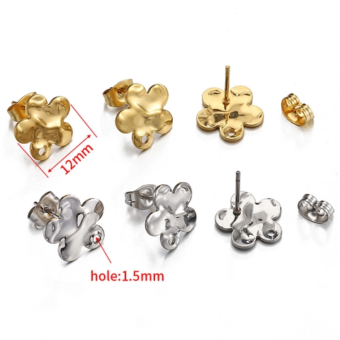 Pendientes De Botón Flor Acero Inoxidable Con Cierres Textura Floral DIY Hallazgos Joyería Tono Oro Plata