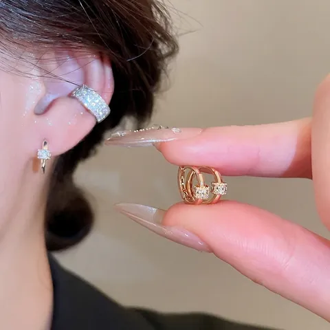 Créoles Rondes En Cuivre Plaqué Or 18 Carats Micro Pavé Zircon Bijoux De Mode Élégants Pour Femmes Avec Tige En Argent