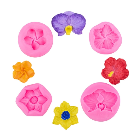 3D Flower Silicone Molds Orchid Sunflower Lotus Hibiscus Shapes For Fondant Cake Decorating DIY Clay Chocolate Baking Tool