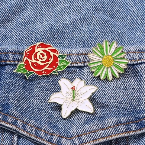 Broches De Esmalte Floral De Aleación De Zinc Rosa Lirio Margarita Insignias Para Mochilas Ropa Accesorios Dulces