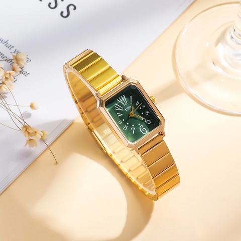 Women Quartz Watch Rectangular Alloy Case Link Bracelet Retro Elegant Fashion Wristwatch For Lady Minimalist Style