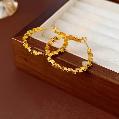 Geometric Irregular Hoop Earrings For Women Gold Plated Copper With 925 Sterling Silver Earring Post Fashion Jewelry