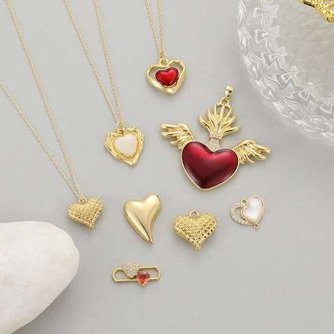 Herz Anhänger Charms 14K Vergoldetes Kupfer Barock Stil Engel Flügel Krone Zirkon Emaille DIY Schmuckherstellung Zubehör