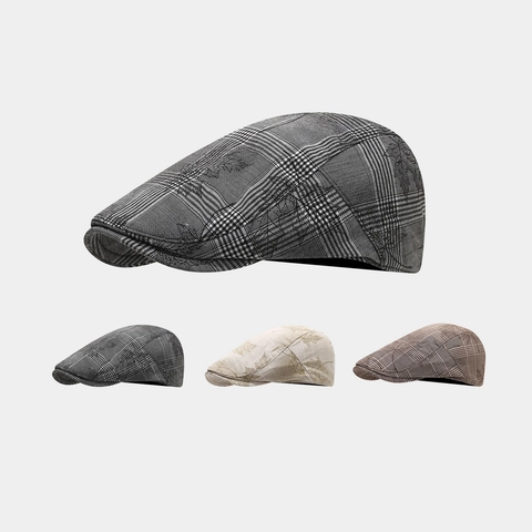 Coppia Piatta Vintage In Cotone A Quadri Regolabile Stile Britannico Cappello Con Visiera Corta Per Uomini E Donne Motivo Foglia