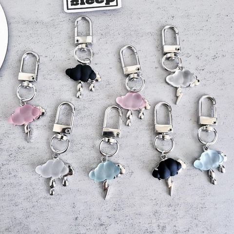 Cute Cloud Keychain With Lightning Raindrop Pendants Korean Ins Style Zinc Alloy Resin Bag Accessories Gift For Friends Women