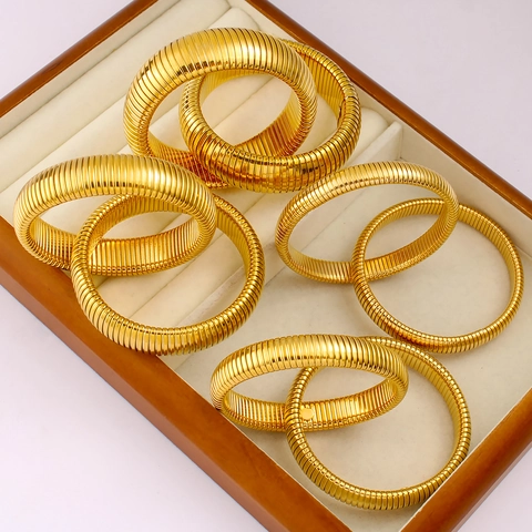 Βραχιόλι Tubogas Snake Bone Από Ανοξείδωτο Ατσάλι Επιχρυσωμένο Ελαστικό Ελατήριο Vintage Punk Unisex