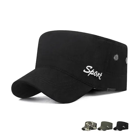 Cadet Cap Baumwolle Verstellbar Outdoor Taktische Flache Hut Mit Metall Sport Abzeichen Für Herren Damen Lässig Sonnenschutz
