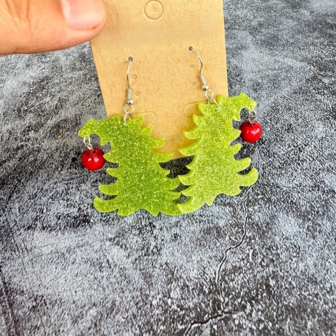 Weihnachtsbaum Ohrhänger Grün Glitzer Acryl Stein Festlicher Weihnachtsschmuck Für Damen
