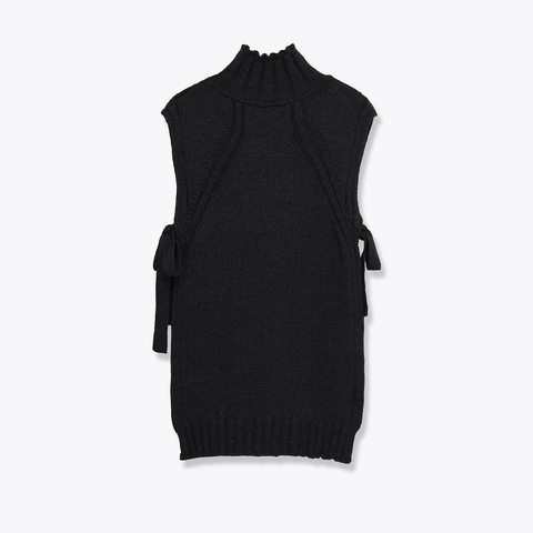 Women Sleeveless Knit Tank Top Cowl Neck Side Lace Up Irregular Hem Slim Fit Solid Color Sexy Summer Vest