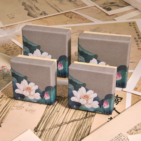 Vintage Chinese Style Jewelry Boxes Paper Cardboard Gift Packaging Storage Lotus Pattern For Necklace Bracelet Storage
