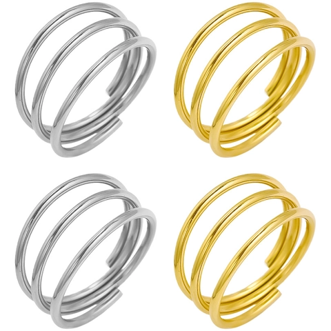 Minimalistischer Dreilagiger Ring 304 Edelstahl 18K Vergoldet Spirale Mehrreihig Poliertes Band Schmuck Damen