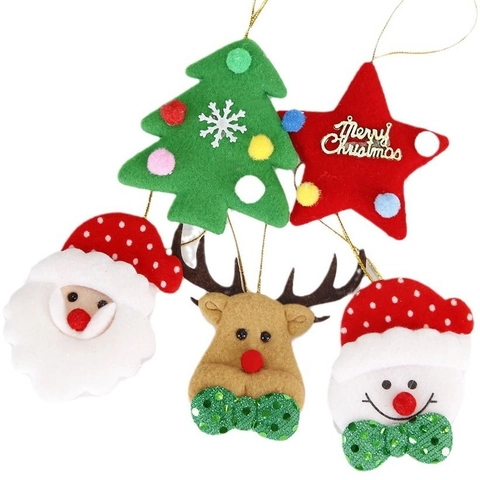Christmas Tree Hanging Ornaments Felt Velvet Cartoon Santa Claus Snowman Reindeer Star Shapes Holiday Party Decorations