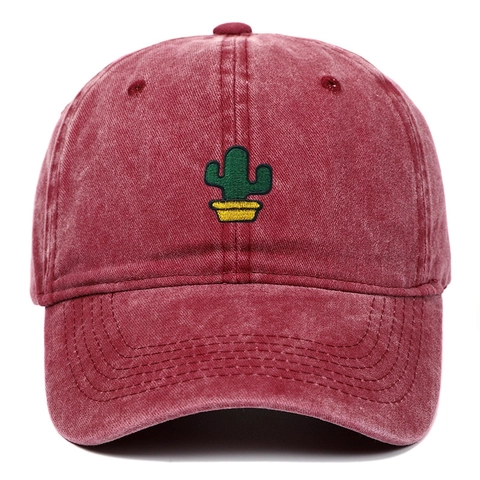 Washed Cotton Baseball Cap Kaktus Stickerei Verstellbar Vintage Sonnenschutz Outdoor Unisex Dad Hat