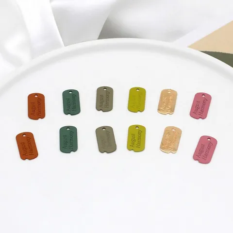 Alloy Mini Rectangle Tag Charms August Harmony Double Sided Letter Painted Matte DIY Jewelry Making Findings