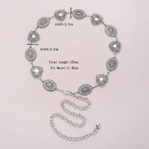Catena In Vita Cintura Donne Lega Di Zinco Cuore Traforato Retrò Argento Antico Regolabile Stile Boho Accessorio