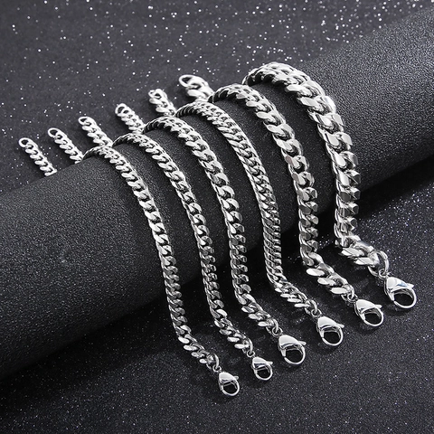 Edelstahl Panzerarmband Einfache Flache Gliederkette Schmuck Für Herren Und Damen Mode Hip Hop Stil Karabinerverschluss