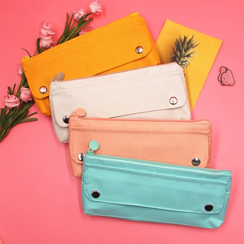 Estuche De Lápices De Tela Oxford Gran Capacidad Hebillas Metálicas Cremallera Bolsa Papetería Estudiante Diseño Simple