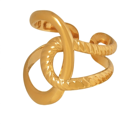 Anello Avvolgente Acciaio Inossidabile Fascia Irregolare Trama Corda Intrecciata Liscio Multistrato Gioielli Regolabili