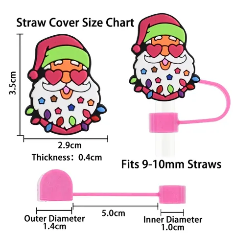 Silicone Straw Covers Dustproof Reusable Straw Tips For Tumbler Cup Christmas Santa Snowman Gingerbread Decorations