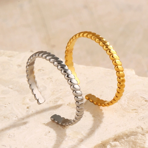 Anillo Abierto De Cuerda Trenzada Acero Inoxidable Chapado En Oro 18K Ajustable Minimalista Retro Joya