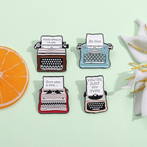 Vintage Typewriter Enamel Brooch Pin Literary Quote Retro Metal Lapel Pin For Clothing Bag Backpack Unisex Jewelry Gift