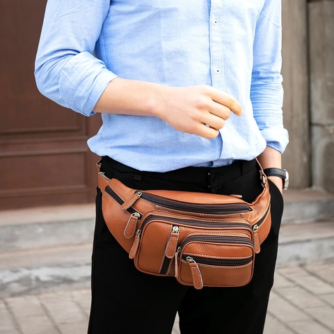 Herren Brusttasche Aus Echtem Leder Vintage Krokodil Prägung Mehrere Taschen Gürteltasche Outdoor Reise Wasserdichte Umhängetasche
