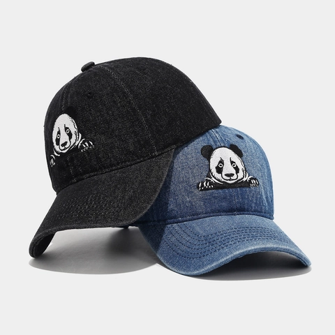 Casquette De Baseball Denim Coton Lavé Broderie Panda Réglable Chapeau Soleil Sport Décontracté Femmes Hommes